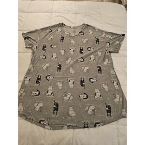 Secret Treasures Women's Cat Print Sleep Shirt Pajama Top Gray X-3X